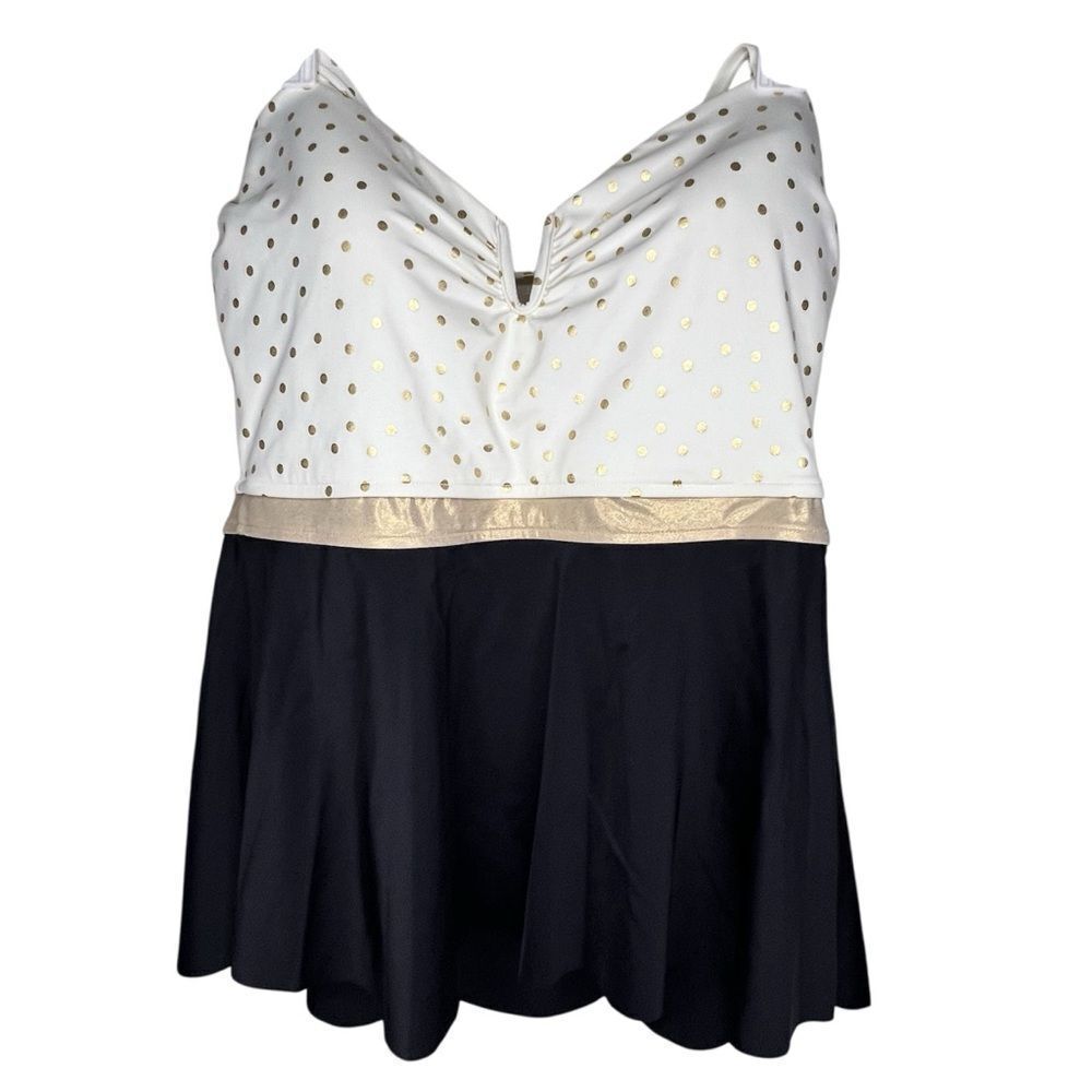New! Eco Swim Tankini Top Sweetheart Plus Size Women’s White/Black Top Sz 14